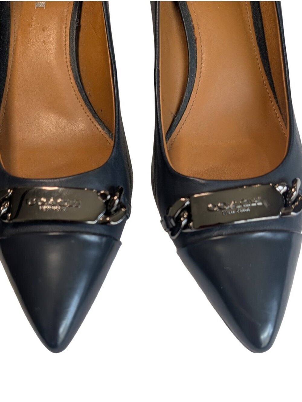 Coach Bowery kitten heel pumps navy blue leather size 8.5 - Picture 3 of 7